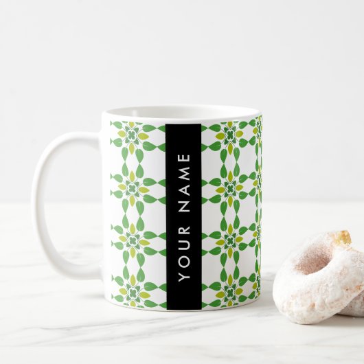 Leaf-Muster, grüne Blätter, Ihr Name Kaffeetasse (Mit Donut)