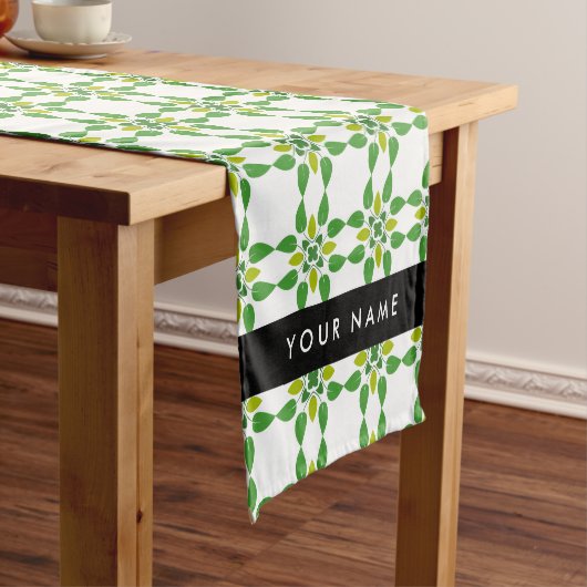 Leaf-Muster, grüne Blätter, Ihr Name Kurzer Tischläufer (Beispiel)