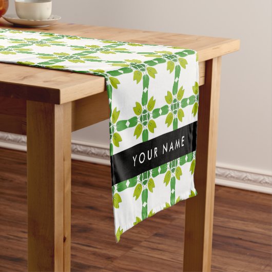 Leaf-Muster, grüne Blätter, Ihr Name Kurzer Tischläufer (Beispiel)