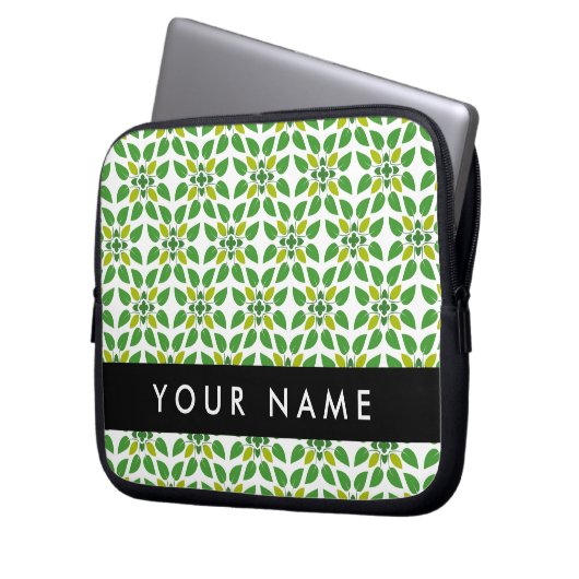 Leaf-Muster, grüne Blätter, Ihr Name Laptopschutzhülle (Vorderseite Links)