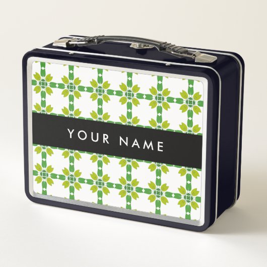Leaf-Muster, grüne Blätter, Ihr Name Metall Brotdose (Rückseite)