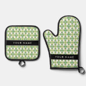 Leaf-Muster, grüne Blätter, Ihr Name Ofenhandschuh & Topflappen-Set (Vorderseite)