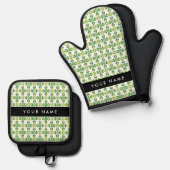 Leaf-Muster, grüne Blätter, Ihr Name Ofenhandschuh & Topflappen-Set (Vorderseite/Rückseite)