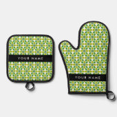 Leaf-Muster, grüne Blätter, Ihr Name Ofenhandschuh & Topflappen-Set (Vorderseite)