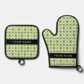 Leaf-Muster, grüne Blätter, Ihr Name Ofenhandschuh & Topflappen-Set (Vorderseite)