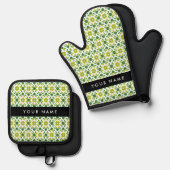 Leaf-Muster, grüne Blätter, Ihr Name Ofenhandschuh & Topflappen-Set (Vorderseite/Rückseite)