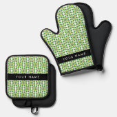 Leaf-Muster, grüne Blätter, Ihr Name Ofenhandschuh & Topflappen-Set (Vorderseite/Rückseite)