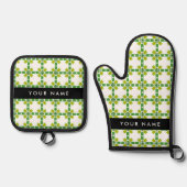 Leaf-Muster, grüne Blätter, Ihr Name Ofenhandschuh & Topflappen-Set (Vorderseite)