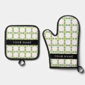 Leaf-Muster, grüne Blätter, Ihr Name Ofenhandschuh & Topflappen-Set (Vorderseite)