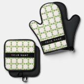 Leaf-Muster, grüne Blätter, Ihr Name Ofenhandschuh & Topflappen-Set (Vorderseite/Rückseite)