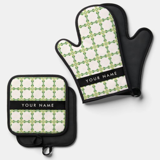 Leaf-Muster, grüne Blätter, Ihr Name Ofenhandschuh & Topflappen-Set (Vorderseite/Rückseite)
