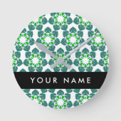Leaf-Muster, grüne Blätter, Ihr Name Runde Wanduhr (Vorderseite)