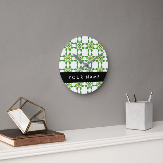 Leaf-Muster, grüne Blätter, Ihr Name Runde Wanduhr (Büro)