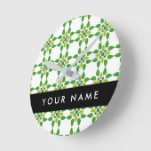 Leaf-Muster, grüne Blätter, Ihr Name Runde Wanduhr (Winkel)