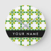 Leaf-Muster, grüne Blätter, Ihr Name Runde Wanduhr (Vorderseite)