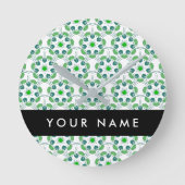 Leaf-Muster, grüne Blätter, Ihr Name Runde Wanduhr (Vorderseite)