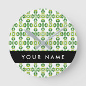 Leaf-Muster, grüne Blätter, Ihr Name Runde Wanduhr (Vorderseite)