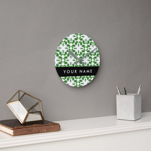 Leaf-Muster, grüne Blätter, Ihr Name Runde Wanduhr (Büro)