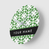 Leaf-Muster, grüne Blätter, Ihr Name Runde Wanduhr (Winkel)