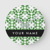 Leaf-Muster, grüne Blätter, Ihr Name Runde Wanduhr (Vorderseite)