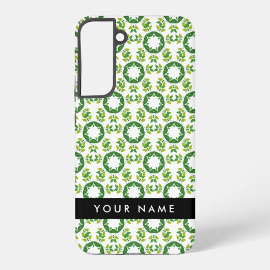 Leaf-Muster, grüne Blätter, Ihr Name Samsung Galaxy Hülle (Rückseite)