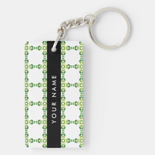 Leaf-Muster, grüne Blätter, Ihr Name Schlüsselanhänger (Rückseite)
