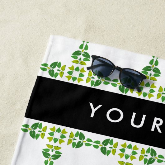 Leaf-Muster, grüne Blätter, Ihr Name Strandtuch (Beispiel)