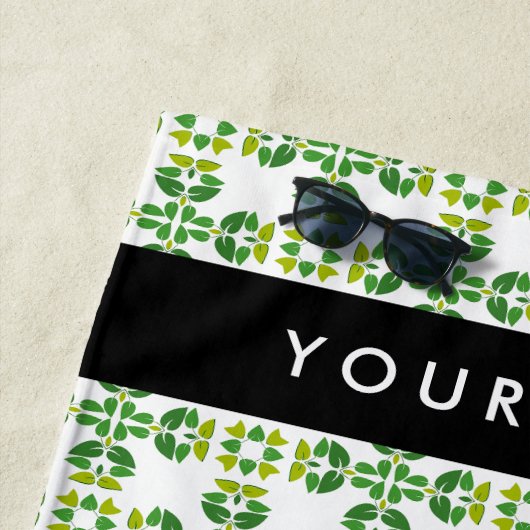 Leaf-Muster, grüne Blätter, Ihr Name Strandtuch (Beispiel)