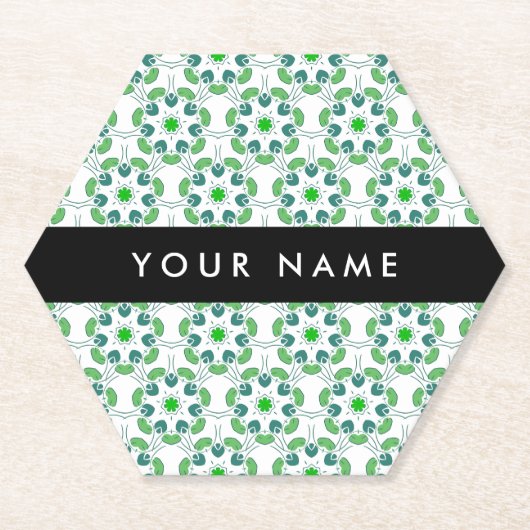 Leaf-Muster, grüne Blätter, Ihr Name Untersetzer (Vorderseite)