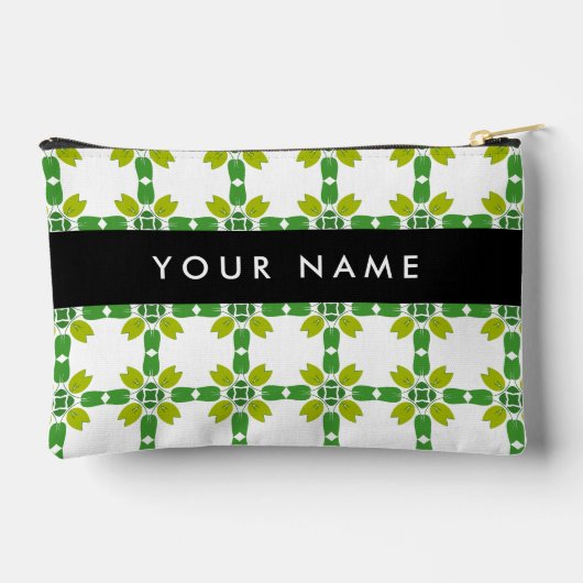 Leaf-Muster, grüne Blätter, Ihr Name Zubehörtasche (Rückseite)