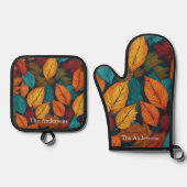 Leaf Muster Herbstfarben Rustikale Herbstleaves Ofenhandschuh & Topflappen-Set (Vorderseite)
