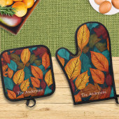Leaf Muster Herbstfarben Rustikale Herbstleaves Ofenhandschuh & Topflappen-Set