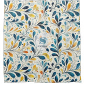 Leaf-Muster in Blau und Gold Paisley (2) Duschvorhang (Vorderseite)