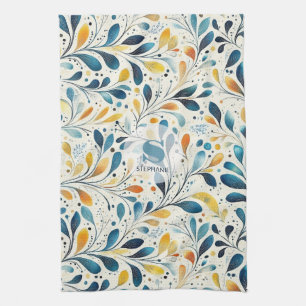 Leaf-Muster in Blau und Gold Paisley (2) Geschirrtuch