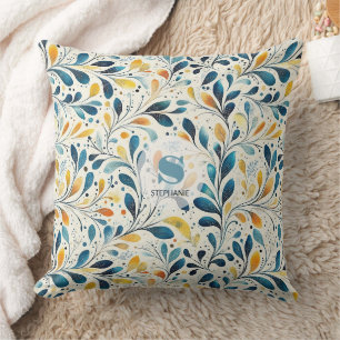 Leaf-Muster in Blau und Gold Paisley (2) Kissen