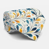 Leaf-Muster in Blau und Gold Paisley (2) Krawatte (Gerollt)