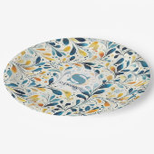 Leaf-Muster in Blau und Gold Paisley (2) Pappteller (Schrägansicht)