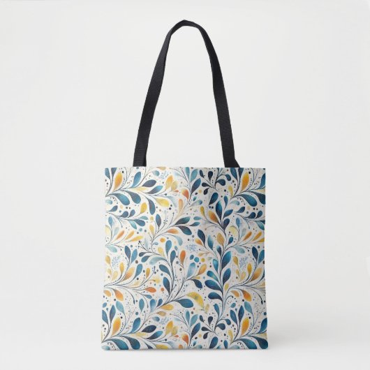 Leaf-Muster in Blau und Gold Paisley (2) Tasche (Vorderseite)