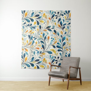Leaf-Muster in Blau und Gold Paisley (2) Wandteppich