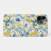 Leaf-Muster in Blau und Gold Paisley Case-Mate iPhone Hülle (Rückseite (Horizontal))