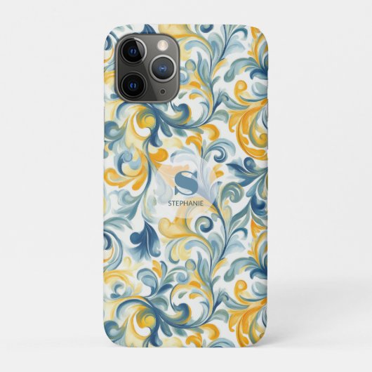 Leaf-Muster in Blau und Gold Paisley Case-Mate iPhone Hülle (Rückseite)