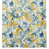 Leaf-Muster in Blau und Gold Paisley Duschvorhang (Vorderseite)