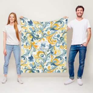 Leaf-Muster in Blau und Gold Paisley Fleecedecke