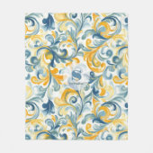 Leaf-Muster in Blau und Gold Paisley Fleecedecke (Vorderseite)