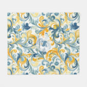 Leaf-Muster in Blau und Gold Paisley Fleecedecke (Vorderseite (Horizontal))