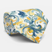 Leaf-Muster in Blau und Gold Paisley Krawatte (Gerollt)