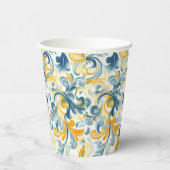 Leaf-Muster in Blau und Gold Paisley Pappbecher (Rechts)