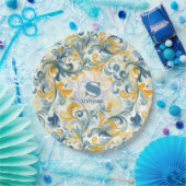 Leaf-Muster in Blau und Gold Paisley Pappteller (Party)