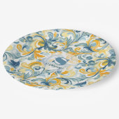 Leaf-Muster in Blau und Gold Paisley Pappteller (Schrägansicht)