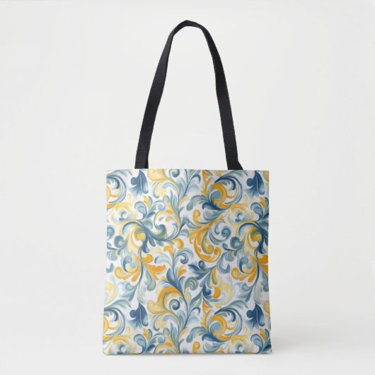 Leaf-Muster in Blau und Gold Paisley Tasche (Vorderseite)